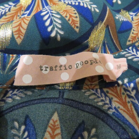 ANTHROPOLOGIE TRAFFIC PEOPLE Metallic Leaf Print Wide Leg Jumpsuit Boho - Size M - Picture 16 of 16